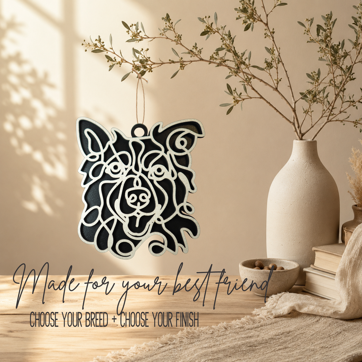 Border Collie Gifts | Wood Ornament, Bag Tag & Car Charm