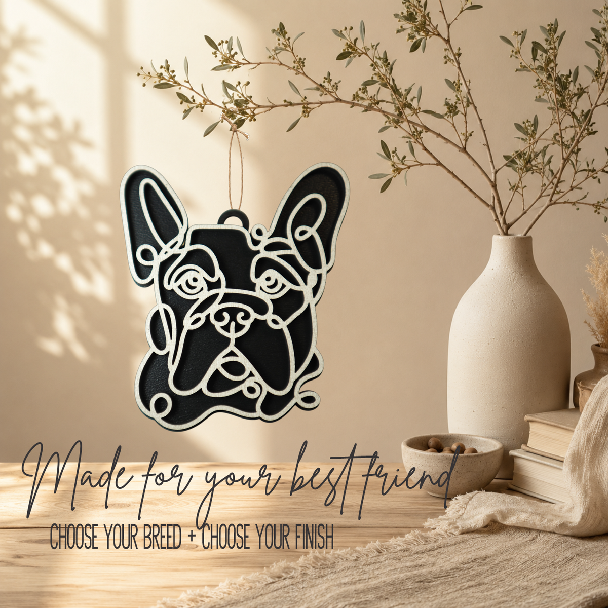 English Bulldog Gifts | Wood Ornament, Bag Tags & Car Charm