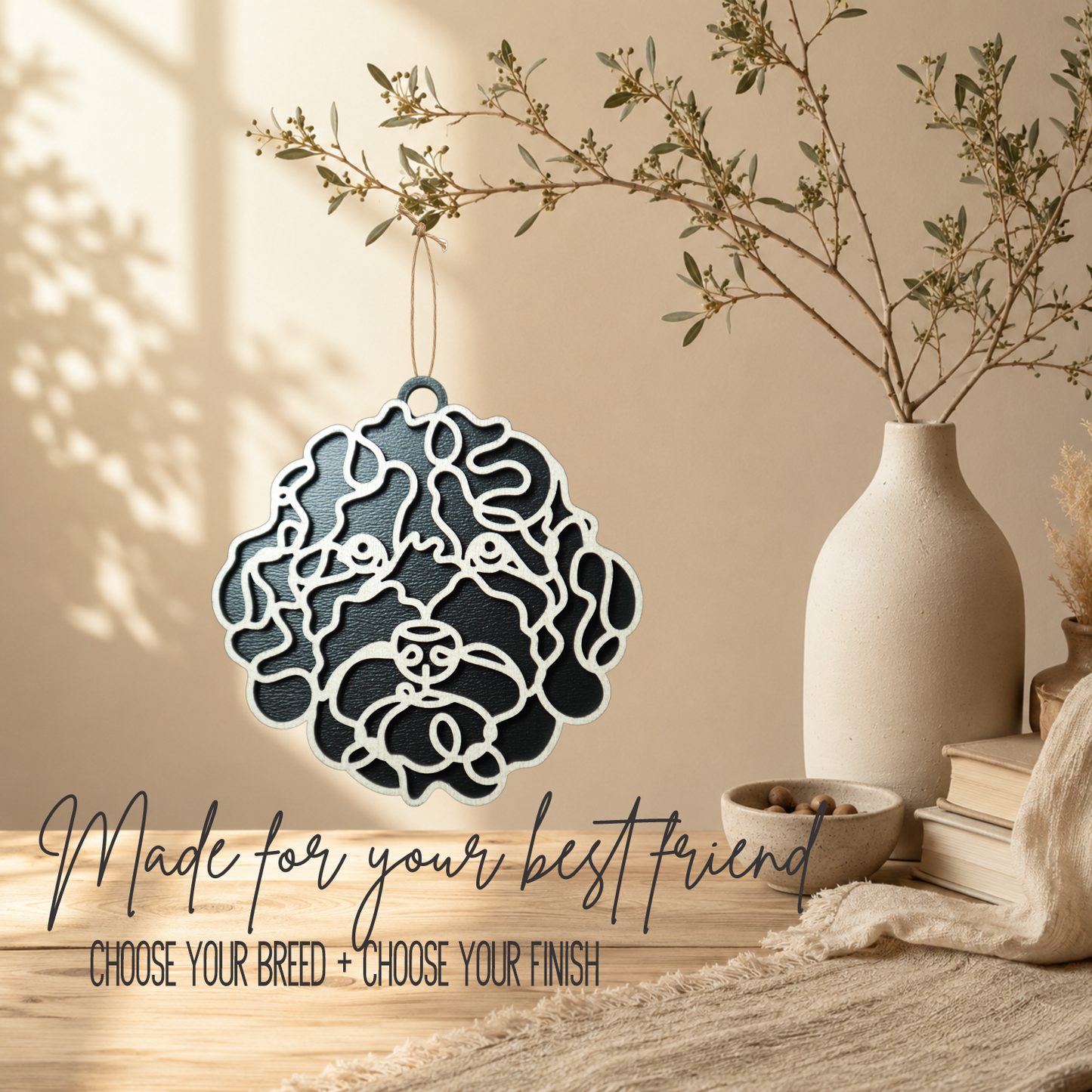 Labradoodle Layered Wood Keepsake | Dog Ornament, Car Charm & Dog Lover Gift
