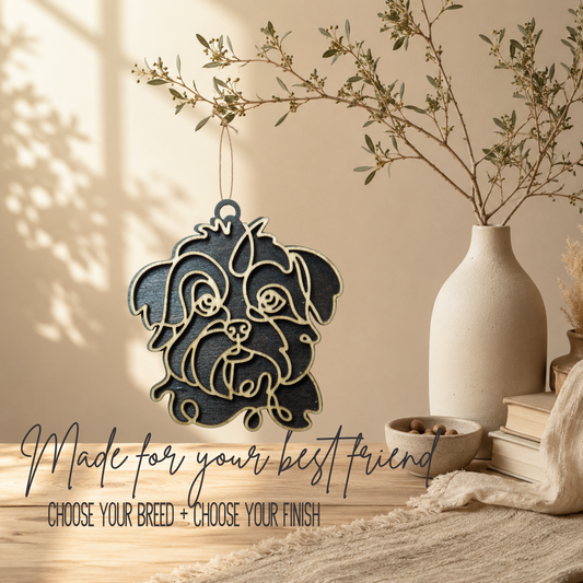 Shih Tzu Layered Wood Keepsake | Dog Ornament, Car Charm & Dog Lover Gift
