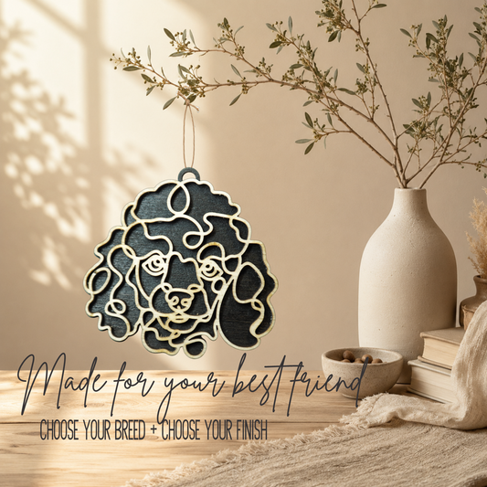 Poodle Layered Wood Keepsake | Dog Ornament, Car Charm & Dog Lover Gift