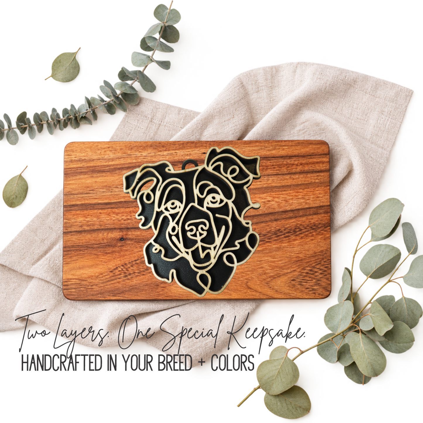 Australian Shepherd Wood Ornament, Bag Tags & Car Charm
