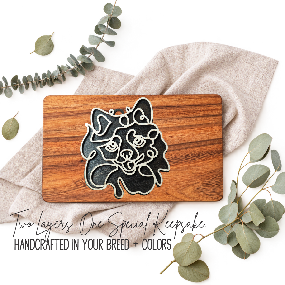 Pomeranian Layered Wood Keepsake | Dog Ornament, Car Charm & Dog Lover Gift