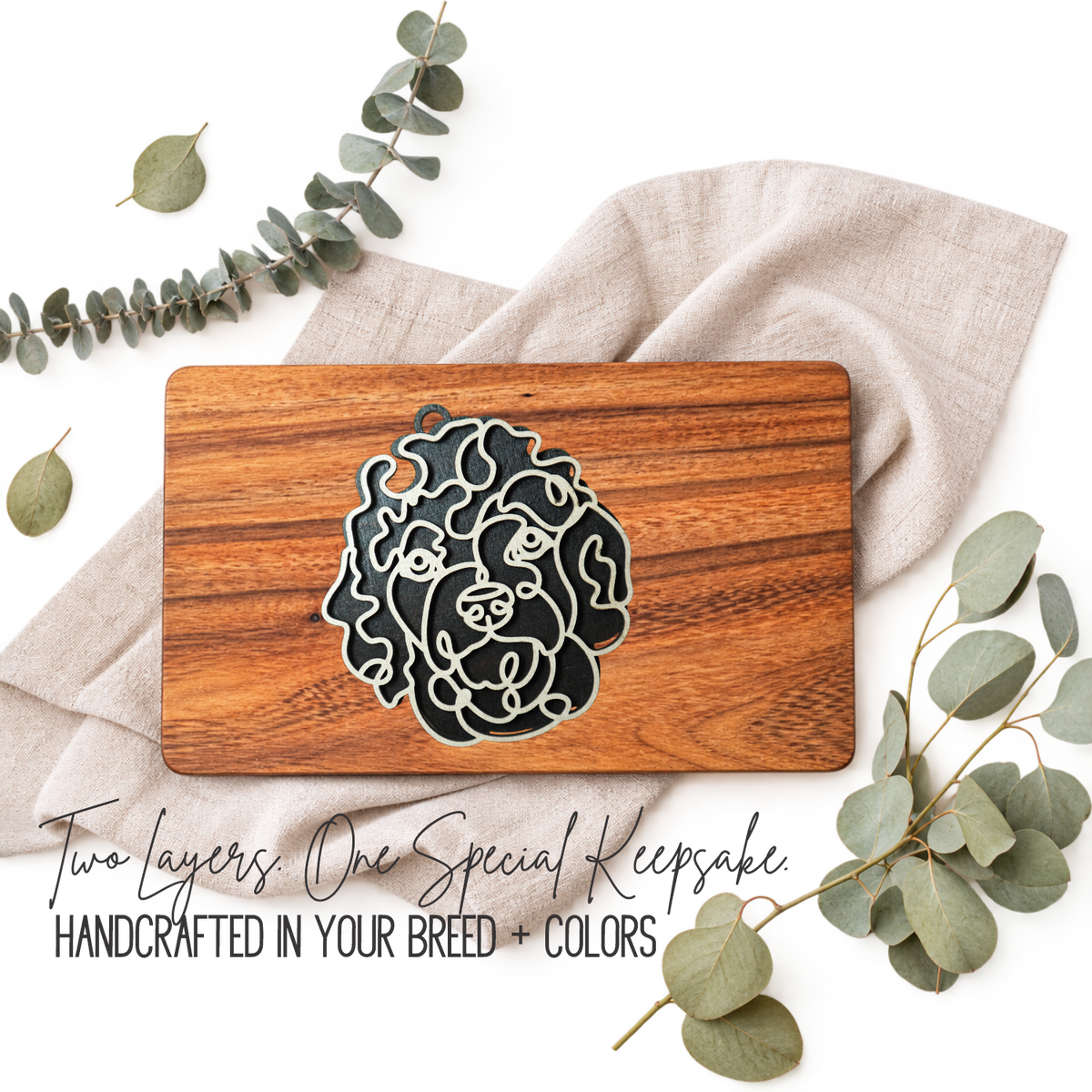 Goldendoodle Layered Wood Keepsake | Dog Ornament, Car Charm & Dog Lover Gift