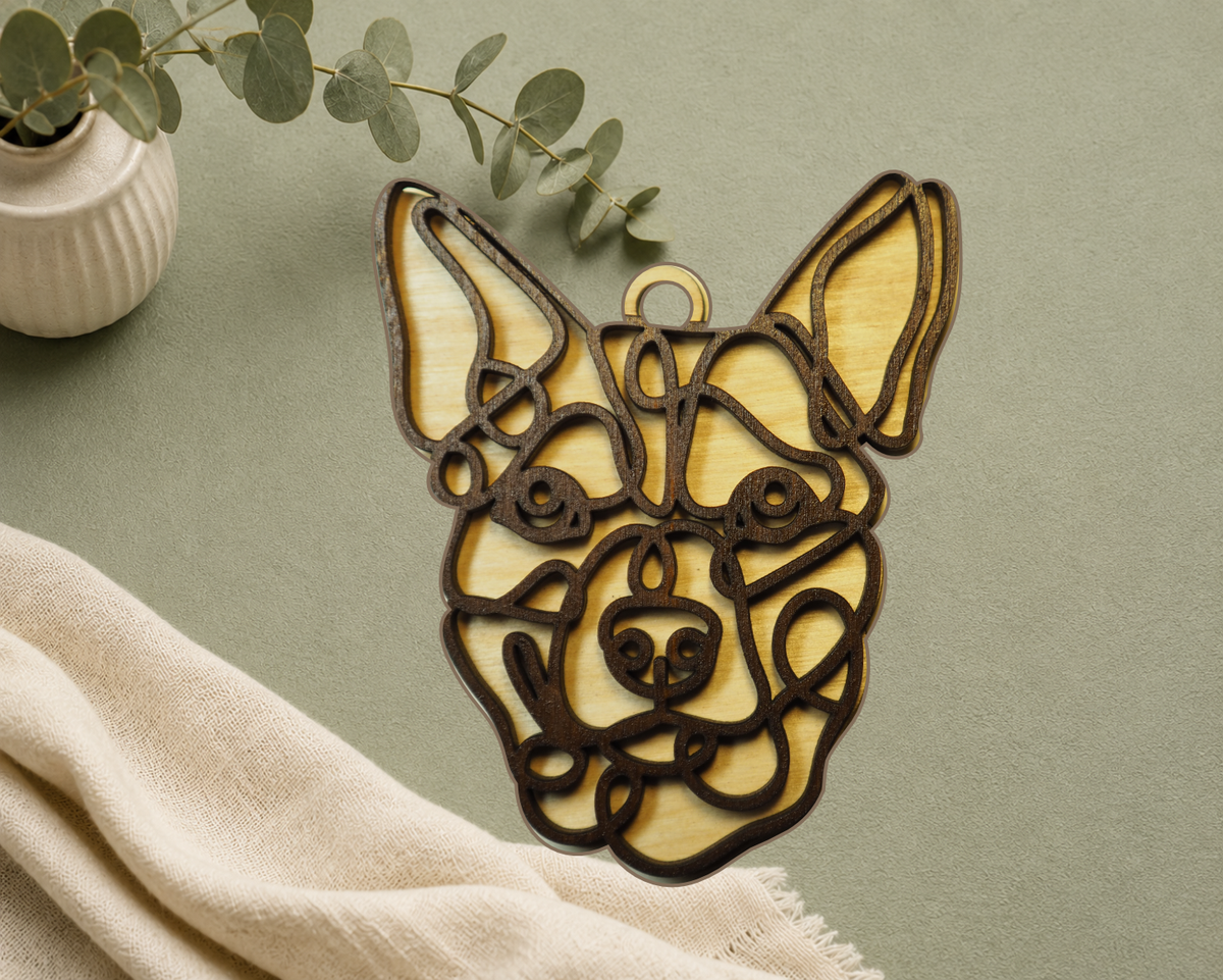 Australian Cattle Dog Layered Wood Keepsake | Blue Heeler Ornament, Bag Tag, Car Charm & Personalized Dog Gift
