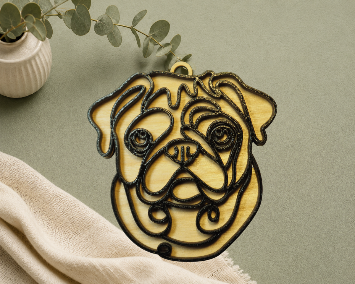 Pug Layered Wood Keepsake | Dog Ornament, Car Charm & Dog Lover Gift