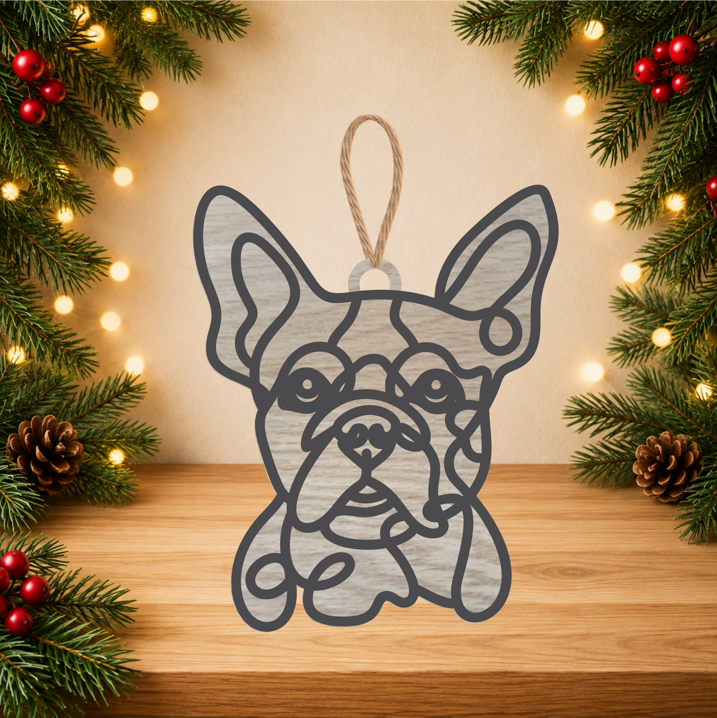 Boston Terrier Christmas ornament with festive holiday design