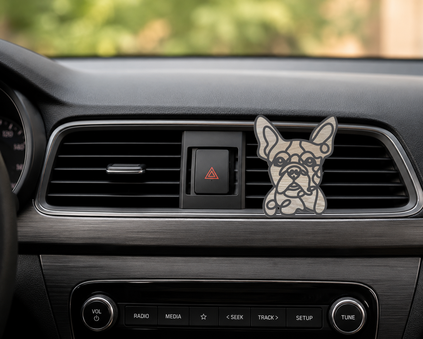 Boston Terrier car vent charm in birch wood