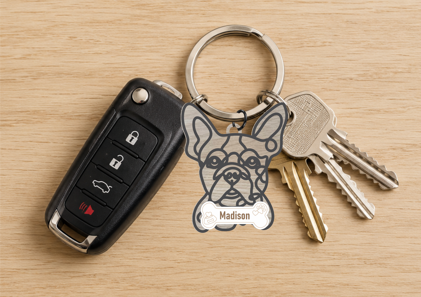 Boston Terrier birch wood keychain and bag charm